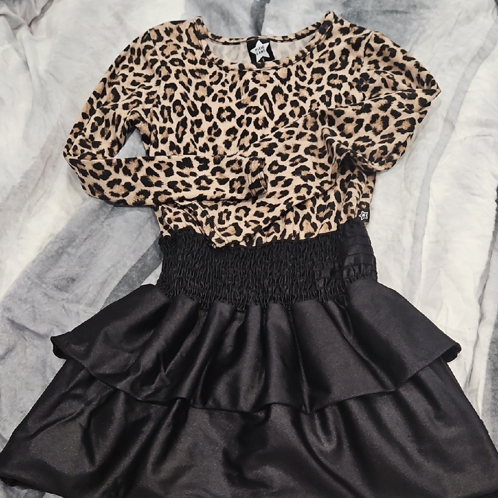 Leopard Print Top with Black Skirt PIXIE LANE